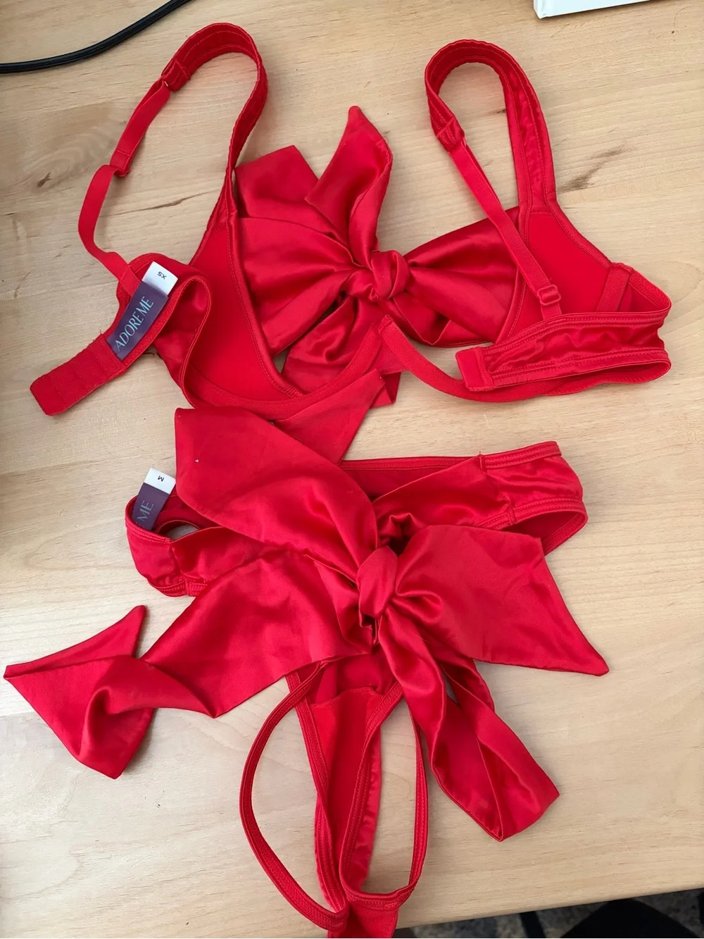 Adore Me Red Bow Lingerie Bra and Panties Set